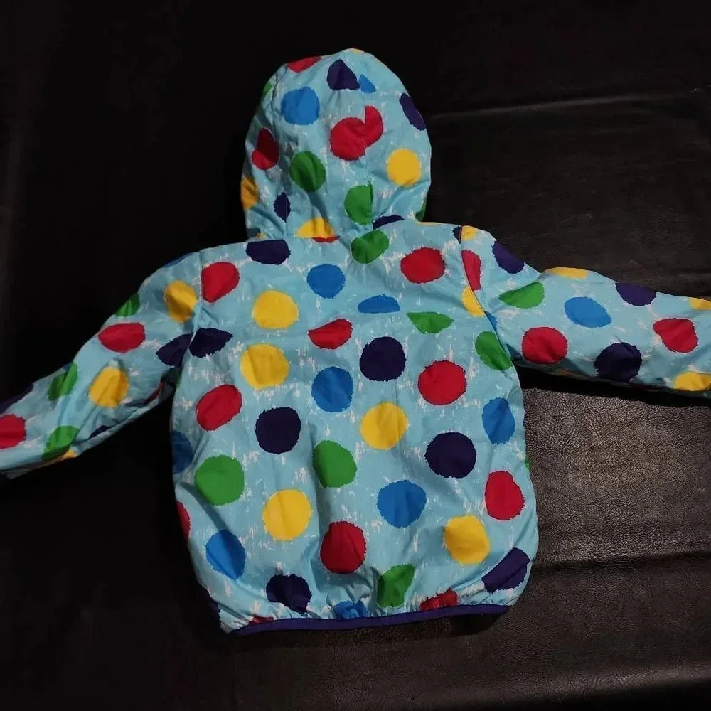 Hanna Andersson‎ Girls Blue Polka Dot Purple Faux Fur Reversible Coat 100 4 4T